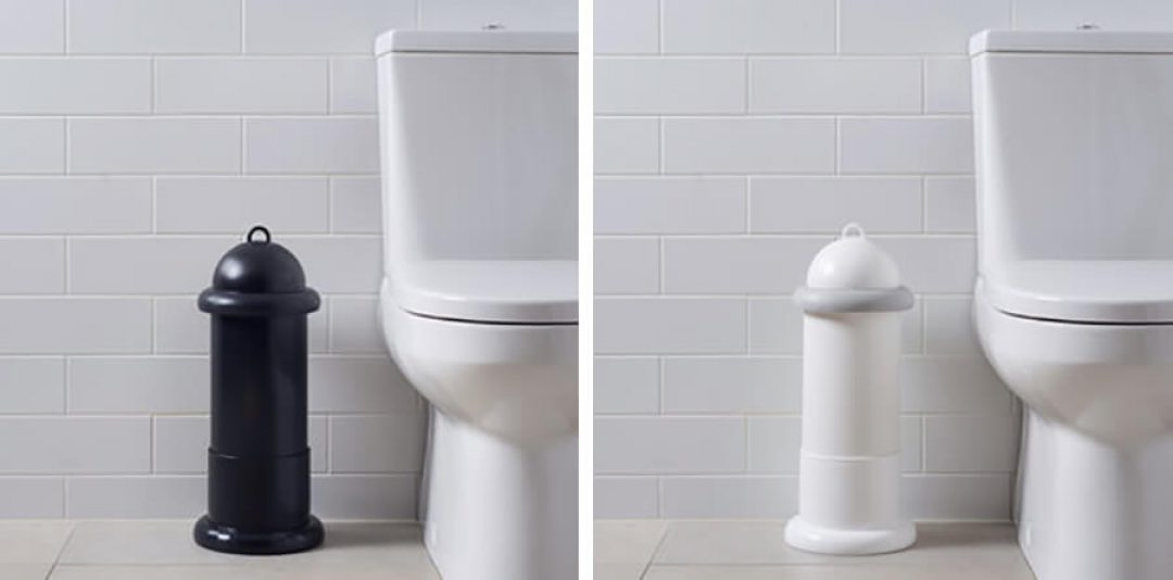 The Pod Classic Mini Manual unit freestanding beside toilet with Pod Stand - White and Black units