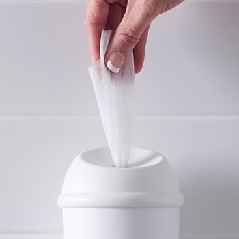 Wet Wipe White dispenser showing hand pulling out an antimicrobial wet wipe