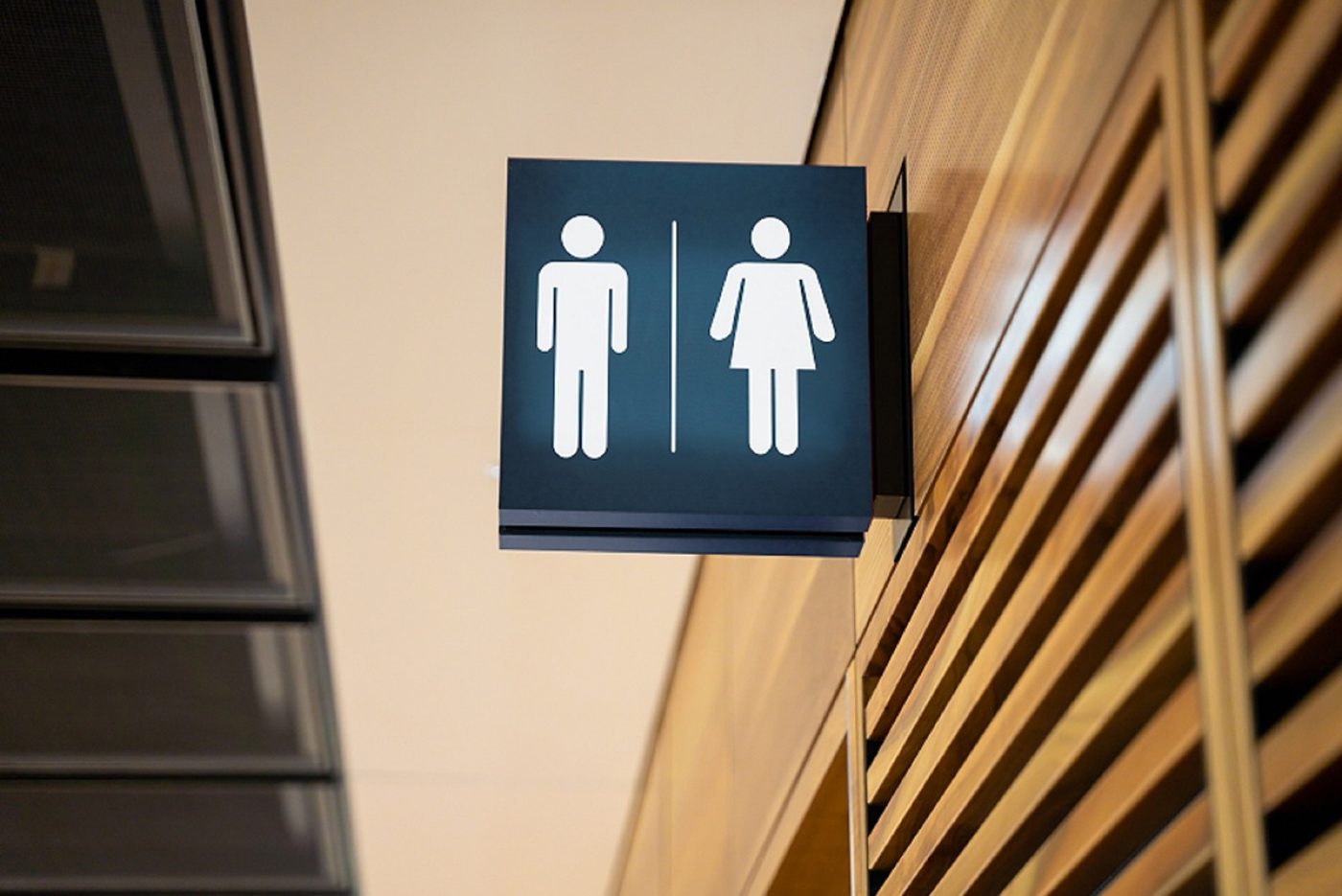 A picture showing male and female bathroom icons.
